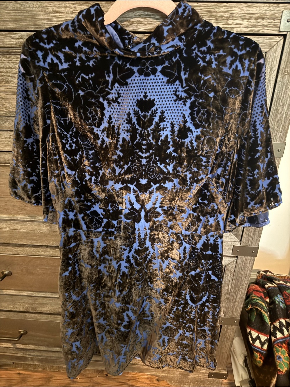 Blue and Black Velvet Burnout Dress